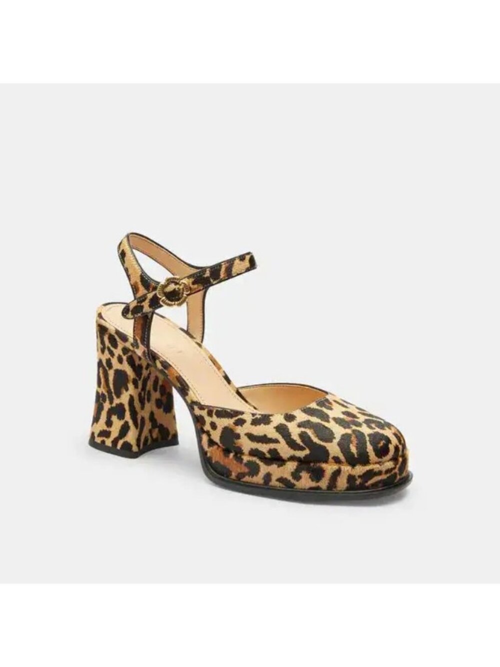Coach Tea Rose Platform Pumps Women's US 6 Natural Leopard Haircalf Block Heel